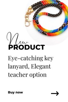 This rainbow beaded lanyard for keys is made of Japanese seed beads of superior quality beads. Lanyards are perfect for keys, ID cards, badges, name tags Teacher Lanyards, Lanyard For Keys, Rainbow Beads