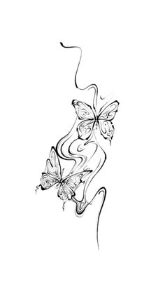 a black and white drawing of a woman with butterflies on her back