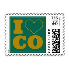 a postage stamp with the words i love co on it