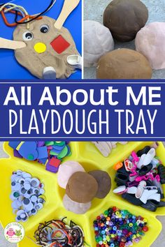 an assortment of playdough trays with text overlay that says, all about me playdough tray