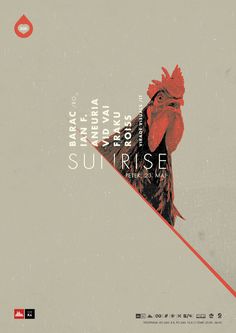 a rooster is standing on top of a ski slope with the words sunrise above it