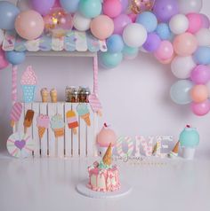 an ice cream themed birthday party with balloons