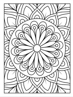 a coloring page with an intricate flower design