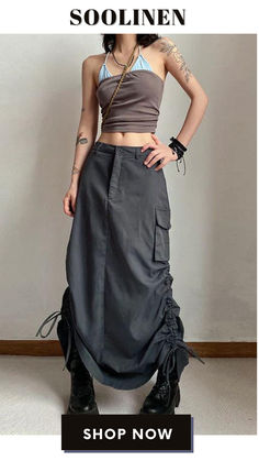 Mode Hip Hop, Maxi Skirts Summer, Outfit References, Cotton Skirts, Skirts Summer, Rock Outfit, Streetwear Mode, Skirt Y2k