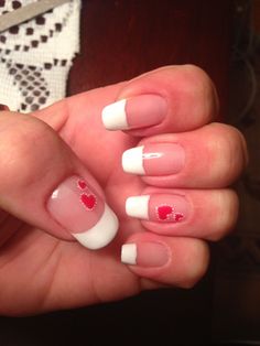 acrylic nails french tip heart Heart Tip Nails, Pink Tip Nails, Nails Heart, Infinity Nails, Natural Nail Art, Heart Nail Designs, French Tip Nail Designs, Nail Designs Valentines, French Tip Acrylic Nails