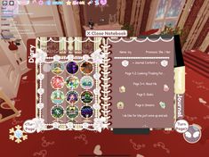 a computer screen shot of a room decorated with christmas decorations and stickers on the wall