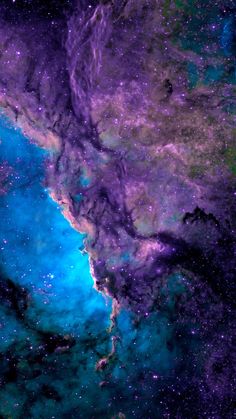 an image of the earth from space in purple and blue colors with stars around it