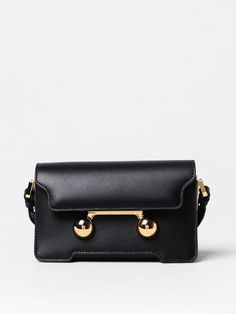 Find MARNI Mini Bag on Editorialist. This Marni mini bag features a flap opening with a push lock closure, a top handle, and an adjustable chain strap. It can be worn on the shoulder or crossbody. Black Mini Bag, Essential Items, Italian Fashion Designers, Black Mini, Woman Colour, Metal Chain, Gold Tone Metal, Chain Strap, Shoulder Bag Women