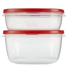 tupperware set with red lids on white background