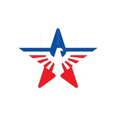 an eagle logo with two red and blue arrows on it's wings, as well as