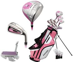 the pink and white golf set is ready to be put into play with its driver