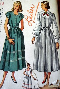 two women's dresses, one in blue and the other in green with white stripes