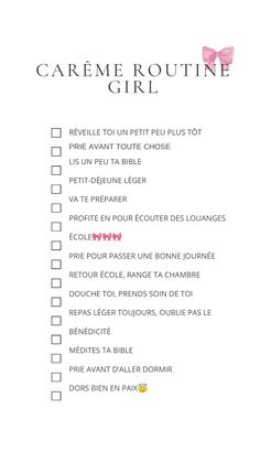 a pink checklist with the words careme routine written in french on it