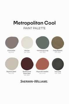 the color chart for metropolitan cool paint palettes, including sherylin - williams