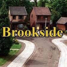 the words brookside are in front of houses and driveways with trees around them