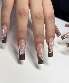 Y2k Inspo, Brown Acrylic Nails, Baddie Nails, Dope Nail Designs, Long Acrylic Nails Coffin, Acrylic Nails Coffin Pink