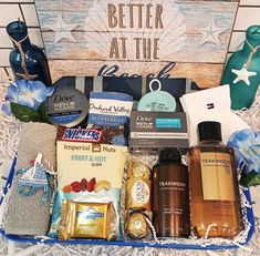 a gift basket with personal care items in it