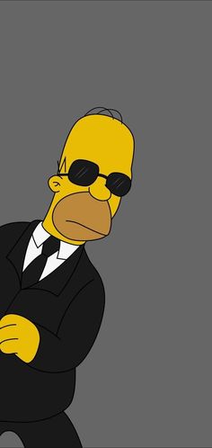 the simpsons is dressed in a suit and sunglasses, with his arms folded out while he looks