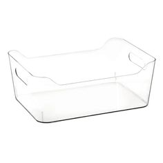 a clear plastic container on a white background