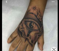 a hand with a tattoo on it that has an eye and a star in the middle