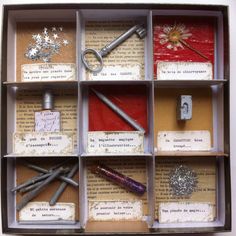 an open box with many different types of sewing tools in it, including scissors and thread