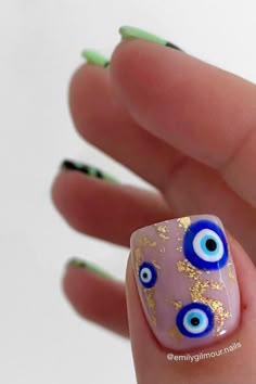 35 Enchanting Evil Eye Nails for a Mysterious and Trendy Manicure Nail With Eye Design, Evil Nails Designs, Hamsa Nails Evil Eye, Evil Eye Short Nail Designs, Seeing Eye Nails, Lucky Eye Nails, Nail Eye Design, Evil Eye Nail Art Design