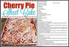 the recipe for cherry pie sheet cake is shown