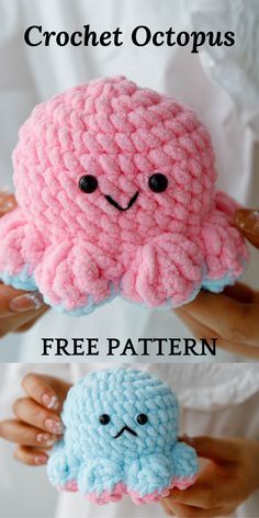 two crocheted octopus stuffed animals in their hands