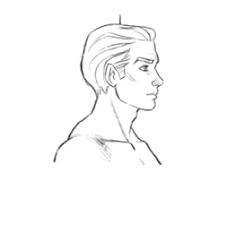 a line drawing of a man's profile with his head tilted to the side