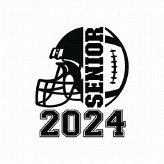 a football helmet with the words senior class in black and white, on a white background