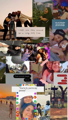 the collage has many different pictures and captions on it, including two people