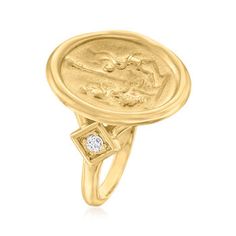 Italian Tagliamonte Cameo-Style Ring, Diamond Accents Over Sterling. Size 7. From Tagliamonte, this cameo-style ring is a fabulous statement from Italy that will elevate your look with its history-rich design. Crafted in polished 18kt yellow gold over sterling silver, the centerpiece features an artful scene celebrating the festival of the maypole, sparked on either side with diamond accents. Satin and polished finishes. 3/4" wide. Tagliamonte cameo-style ring. Diamond birthstones are the perfec Rich Design, Diamond Birthstone, Ring With Diamond, Natural Gold, Sterling Jewelry, The Festival, Ring Diamond, Ring Collections, Free Jewelry