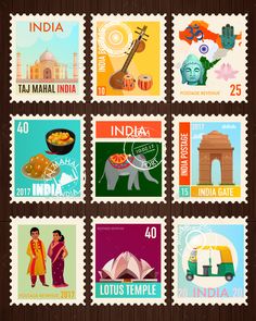 postage stamps with india symbols on them