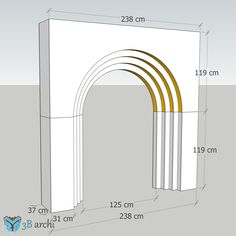 an arch is shown with measurements for the width and length in this drawing, it appears to be made out of white paper