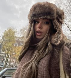 Trapper Hat Outfit, Russian Winter Hat, Winter Core, Winter Fur Hat, Russian Hat, Hat Aesthetic, Russian Winter, Fur Hats, Hat Outfit