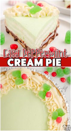 Christmas pie, no bake cream pie, peppermint dessert easy Christmas dessert Peppermint Cream Pie, Peppermint Pie, Pie Christmas, Holiday Pie, Peppermint Cream, Holiday Pies, Chocolate Cream Cheese, Cream Filling