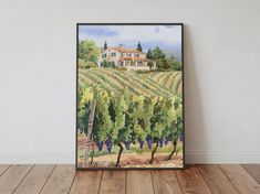 a painting of a house in the middle of a vineyard