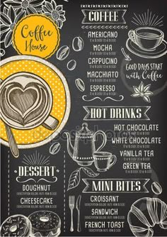 a menu for coffee house on a chalkboard