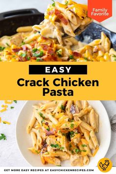 Made with bacon, chicken, cheese, and pasta, Creamy Crack Chicken Pasta is totally addictive! Easy skillet dinner recipe. Chicken And Elbow Pasta Recipes, Chicken Pasta Skillet Recipes, Rotisserie Chicken Pasta Recipes, Easy Entrees, Recipe Healthy Dinner, Chicken Casseroles