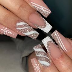 35 Cute Snowflake Nails to Try Acrylics Aesthetic, Beige Nail Designs, Beige Nail, Beige Nails Design, Snow Nails, Nail Designs Ideas, Winter Nails Acrylic, Christmas Gel Nails, Beige Nails