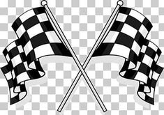 two crossed checkered flags flying in the wind, black and white png clipart