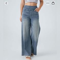 Just Bought These Fabulous Soft Stretchy Jeans And They Are Just A Little Too Big And Long For Me So My Loss Is Your Gain! Only Tried On Once And Never Worn. Misplaced The Tag So Too Much Trouble To Try And Send Back But They Are The Best So I’m Reordering Them In A Medium. I Am 5’8 And 140 Lbs For Reference. Wide Leg Work Pants, High Waisted Wide Leg Jeans, Quoi Porter, Jean Large, Knit Denim, Leg Work, Bleach Wash, Floral Pants, Grey Denim