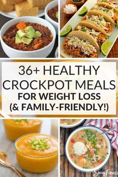 Healthy Crockpot Meals | Slow Cooker Dinner Recipes | Delicious chicken and easy crockpot tacos, chilis, stews and soups for easy clean eating dinner recipes! Paleo, Whole30, and Gluten-free options in this collection of clean eating crockpot recipes for weight loss! #CrockpotRecipes #DinnerRecipes #Healthy #HealthyDinnerRecipes #HealthyCrockpotRecipes #Dinner #Crockpot #SlowCooker #SlowCookerRecipes Healthy Crockpot Meals, Healthy Slow Cooker, Slow Cooker Recipes Healthy, Healthy Family Meals, Diet Vegetarian, Healthy Crockpot, Crockpot Meals, Healthy Crockpot Recipes, Healthy Families