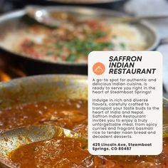 🍛 Craving bold flavors and authentic Indian cuisine? Saffron in Steamboat Springs brings the heat with its vibrant spices and mouthwatering dishes! From savory curries to fresh naan, every bite is a journey for your taste buds. 🌶️ Who's ready to spice up their night? 

#indianrestaurant #indiancuisine #steamboatsprings Naan Bread, Authentic Indian, Basmati Rice, Curries, Naan, Decadent Desserts, Taste Buds