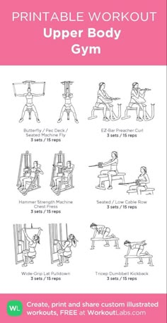 the printable workout guide for upper body gym