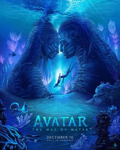 the poster for avatar, which features two people diving in water and surrounded by plants