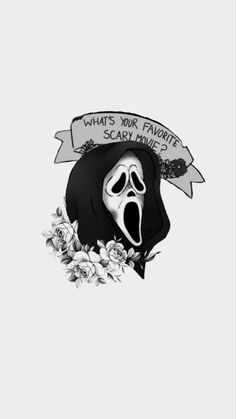 a black and white drawing of a ghost with a banner above it that says what's your favorite scary smile?