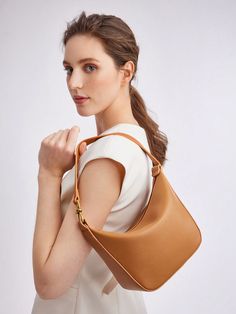 Brown  Collar  PU Leather Plain Bucket Bag Embellished   Women Bags Luggage Bags, Shoulder Bag Women, Bucket Bag, Bags Women, Pu Leather, Zipper, Bag Lady, Collar