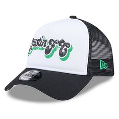 Stay shaded in throwback style with this Austin FC New Era A-Frame Trucker 9FORTY hat. It features the club's name in distressed print across the front for a retro-inspired look. The trendy five-panel design and snapback closure make this Austin FC hat the perfect finish on match day.Stay shaded in throwback style with this Austin FC New Era A-Frame Trucker 9FORTY hat. It features the club's name in distressed print across the front for a retro-inspired look. The trendy five-panel design and sna Throwback Trucker Hat For Streetwear, Retro Black Trucker Hat For Sports, Casual Trucker Hat For Sports Events In Spring, Casual Snapback Hat For Sports Events In Spring, Short Brim Snapback Hat For Baseball Season, Spring Sports Baseball Cap With Short Brim, Retro Snapback Hat With Short Brim For Streetwear, Retro Short Brim Snapback Hat For Streetwear, Spring Sports Trucker Hat With Flat Brim