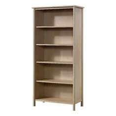 an empty bookcase with no doors on the front and bottom shelves, in light brown